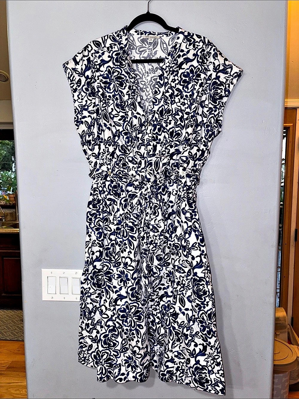 Free Assembly Blue White Floral Midi Dress XXL 20 Button Front Cotton